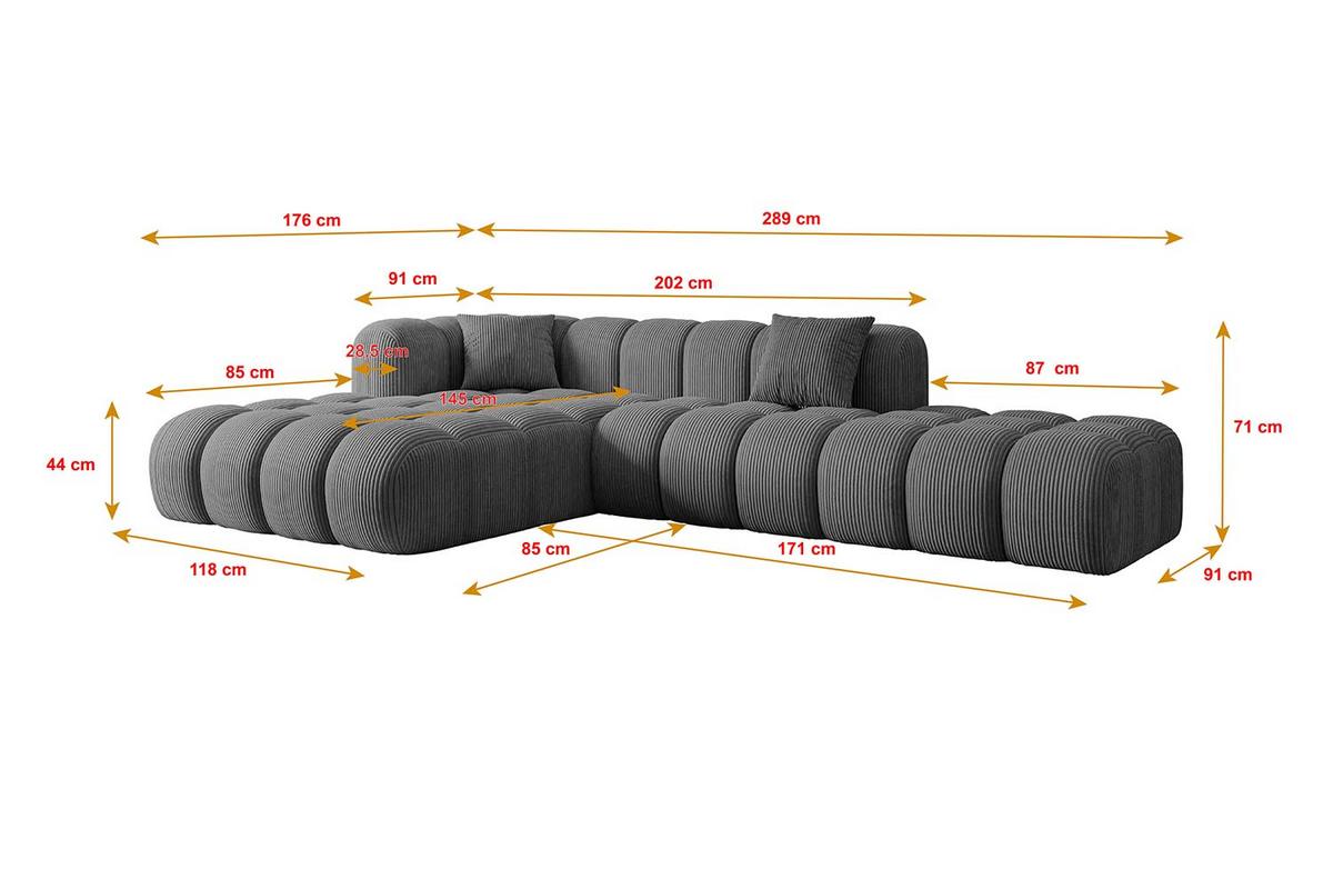 ECKSOFA Ottomane Links OLEA-L2 - 289x176x71 cm Dunkelgrau - Dunkelgrau/Schwarz, Holzwerkstoff/Kunststoff (176/289cm) - ALTDECOR