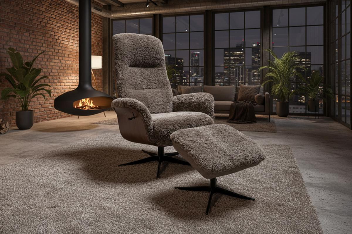 RELAXSESSEL SILVA Beige Schaffell Relaxfunktion - Beige/Schwarz, Naturmaterialien/Fell (77/106/86cm) - KAWOLA