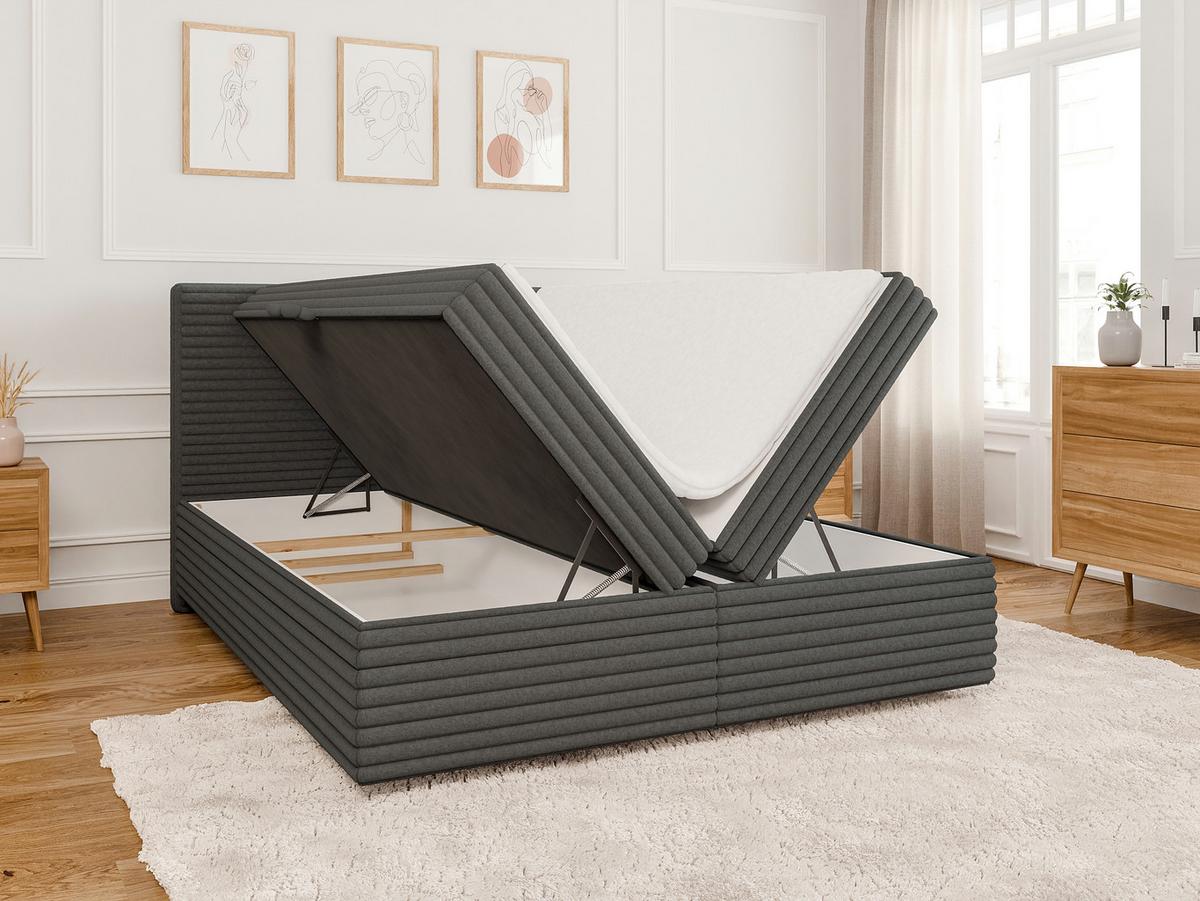 BOXBETT Roma 160/200 cm Dunkelgrau Plüschcord - Dunkelgrau/Schwarz, Holz/Kunststoff (160/200cm) - S-Style