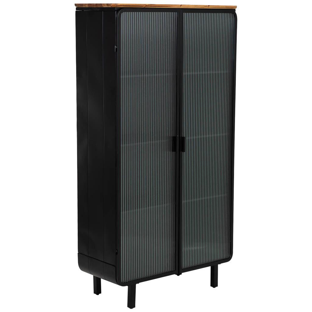 VITRINE aus Metall, Holz und Glas mit 2 Türen, Schwarz, 84x36x152h cm - Schwarz, Holz (84/152/35cm) - Wanderlust