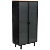 VITRINE aus Metall, Holz und Glas mit 2 Türen, Schwarz, 84x36x152h cm - Schwarz, Holz (84/152/35cm) - Wanderlust