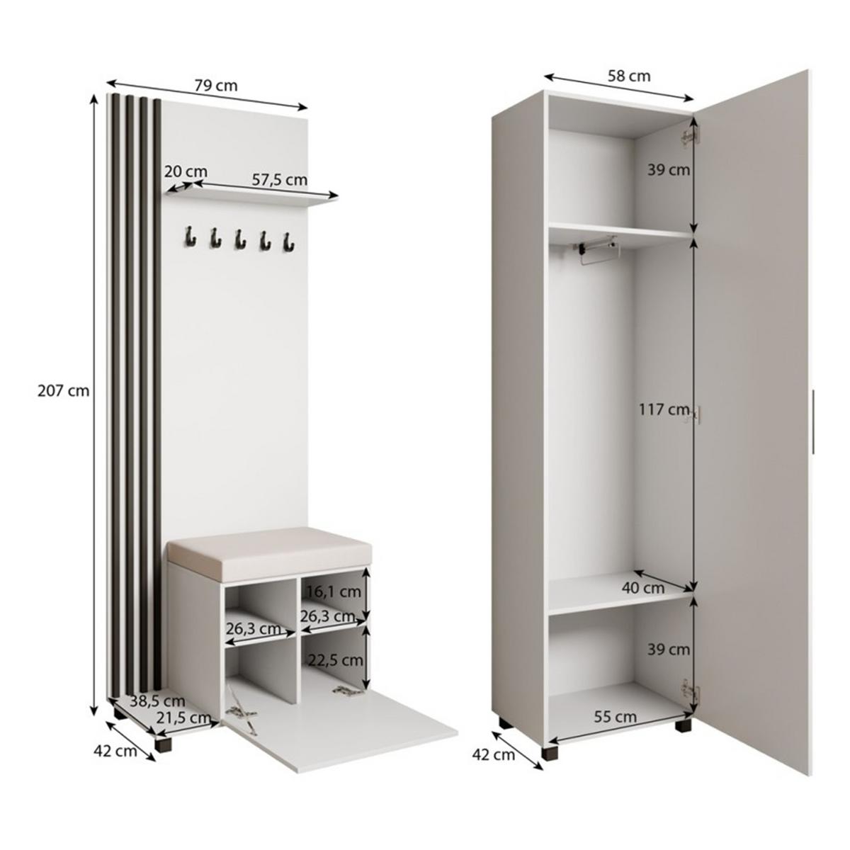 GARDEROBENSCHRANK ARMADIO 137/207/42 cm Modern Garderobe-Set Eiche Artisan - Schwarz/Eiche Artisan, Holzwerkstoff (137/207/42cm) - MASSENO