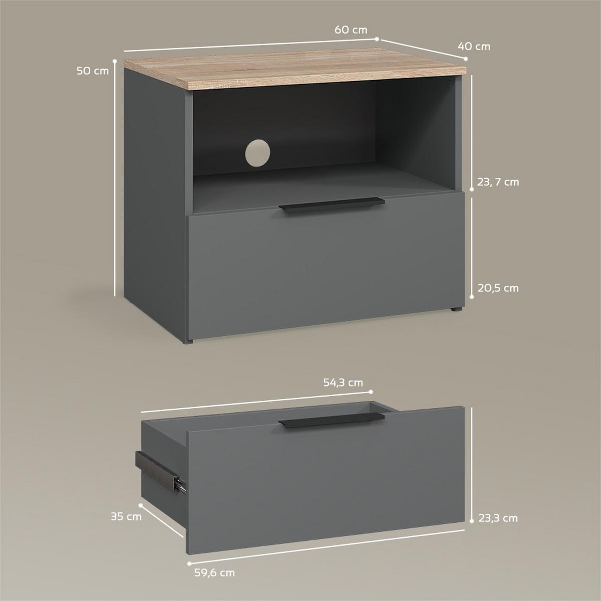 LOWBOARD Piave Anthrazit/Sonoma 60 x 50 cm mit Schublade - Anthrazit/Sonoma Eiche, Holzwerkstoff (60/50/40cm) - Livinity®