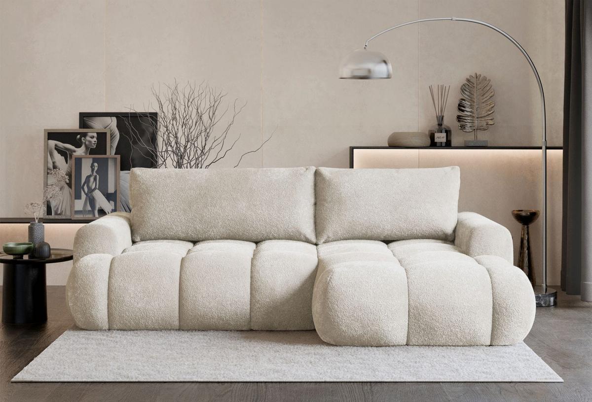 ECKSOFA Ombo Mini, Creme Bouclé, rechtsseitig - Creme/Schwarz, Kunststoff/Textil (155/246cm) - Selsey