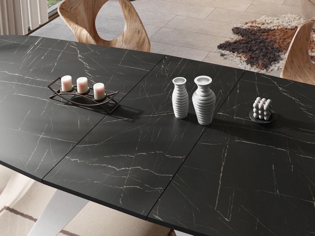 ESSTISCH Fatina rechteckig ausziehbar, Marmor Schwarz 180-218/90/76 cm - Anthrazit/Weiß, Holzwerkstoff/Metall (90/220/76cm) - WFL GROUP