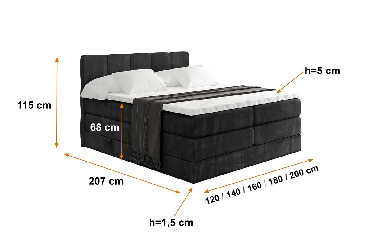 BOXSPRINGBETT mit Matratze H3|H4 und Lattenrost - LIRO KING-140x200 - Schwarz Casablanca - Schwarz, Holzwerkstoff (140/200cm) - ALTDECOR
