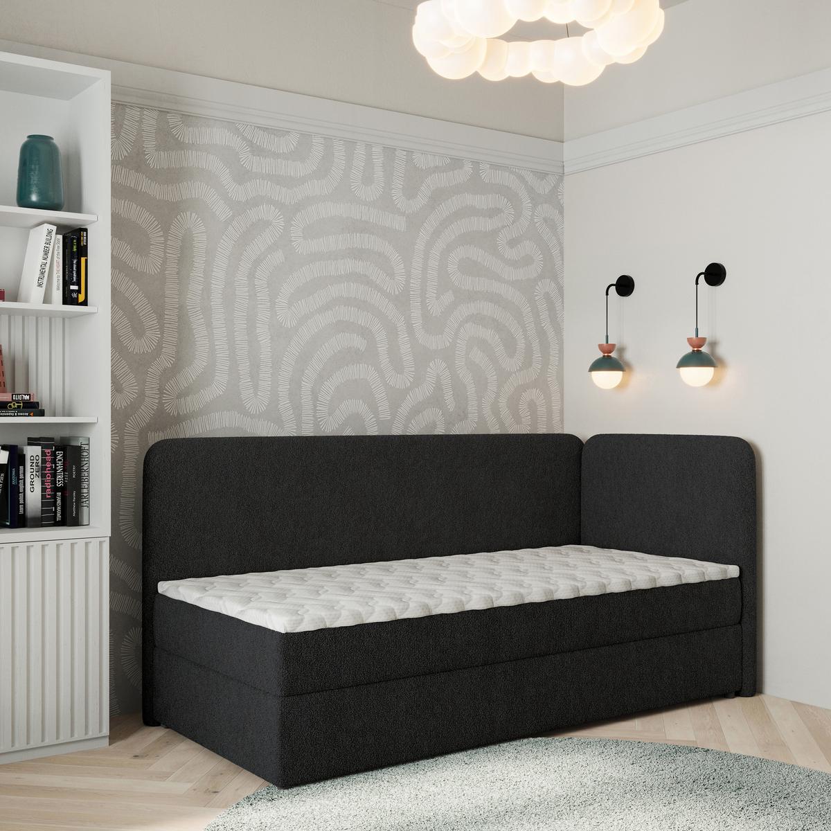 BOXBETT GINA 100x200 cm mit Matratze und Topper, H2+H3 - Schwarz - Schwarz, Holz (100/200cm) - MASSENO