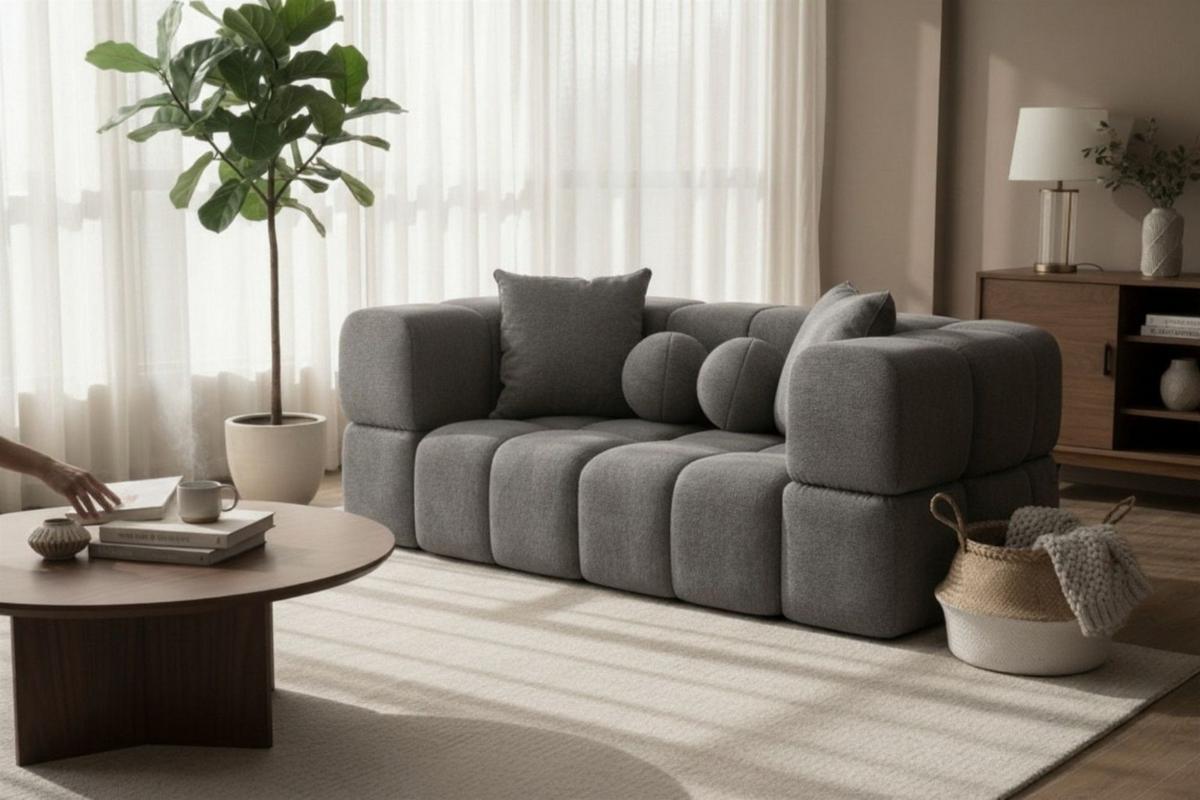 SOFASET Vega 3-2 Inkl. Hocker - Grau, Holzwerkstoff/Textil (250/77/103cm) - Fun Möbel
