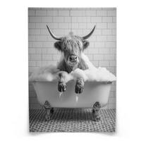 POSTER für WC Badezimmer SCHOTTISCHE KUH in Badewanne Schwarz-Weiß Abstraktion 20x30cm - Schwarz/Weiß, Papier (20/30/30cm) - Muralo