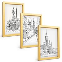 BILDER SET 3er Set - 20x30 cm Goldrahmen - Einfache Zeichnungen von Stadtlandschaften - Goldfarben, Kunststoff (20/30cm) - TULUP
