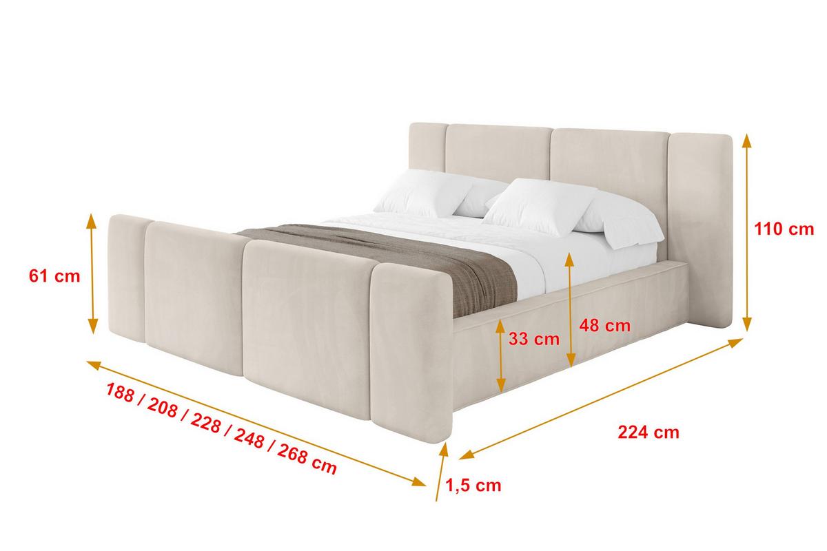 POLSTERBETT mit Bettkasten, Fußteil und Lattenrost, Bett mit Matratze H3/H4 - RIVO-Z 180x200 Beige - Ecru, Holzwerkstoff/Textil (180/200cm) - ALTDECOR