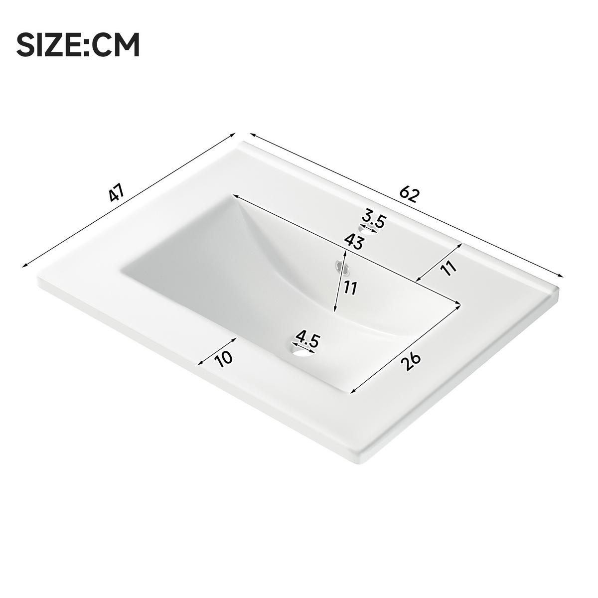 WASCHTISCH Freistehend mit Keramikbecken & 3 Schubladen 62cm - Weiß, Holzwerkstoff (62/90/47cm) - Urban Meuble