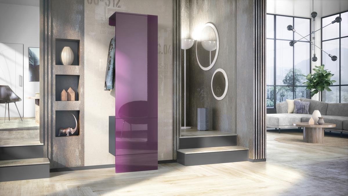 GARDEROBE Carlton Paneel in Brombeer Hochglanz - Brombeere, Holzwerkstoff (52/193/35cm) - Vladon