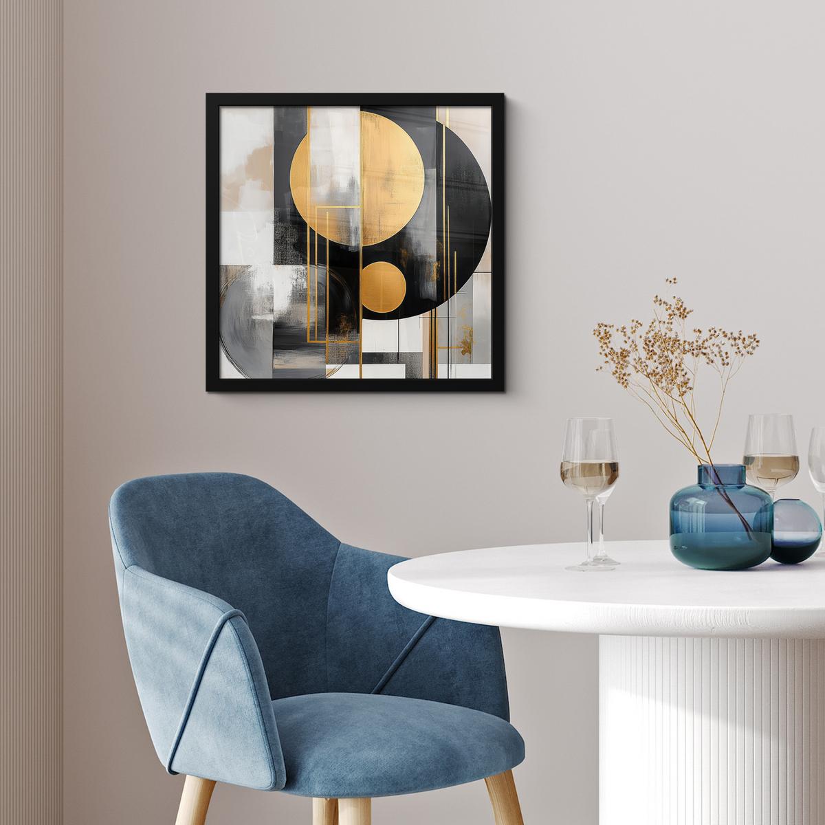 POSTER MIT RAHMENGERAHMTES BILD Abstrakt - Gold - Silber - Formen - Ästhetisch - Modern 40x40 cm - Goldfarben, Papier (40/40cm) - MuchoWow