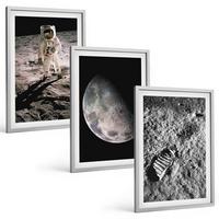 BILDER SET 3er Set - 40x60 cm Silberner Rahmen - Astronautenfoto vom Mond - Silberfarben, Kunststoff (40/60cm) - TULUP