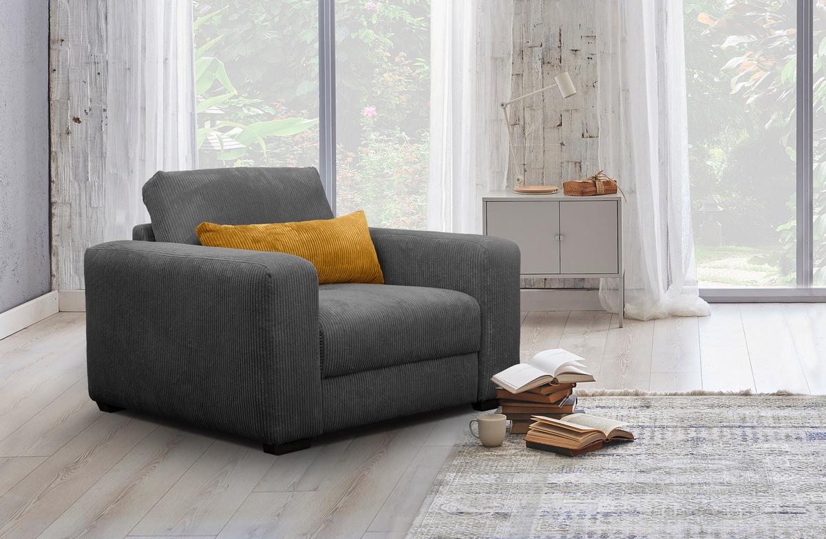 SESSEL OLI in Cordstoff dunkelgrau - Dunkelgrau, Holz/Textil (130/91/108cm) - Wozimo