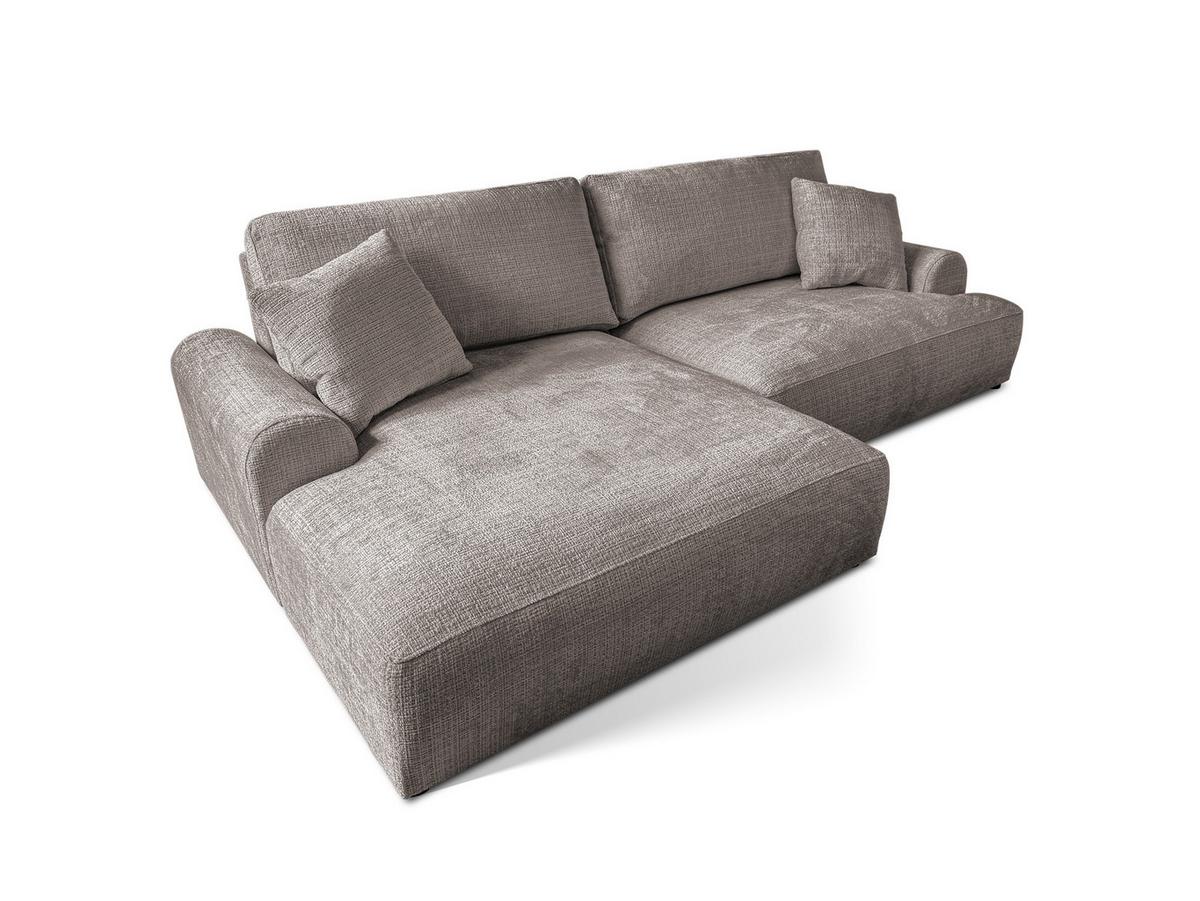 ECKSOFA Melvano mit Schlaffunktion und Bettkasten im Japandi-Stil aus weichem Taupe Chenille-Stoff - Taupe/Schwarz, Holz/Kunststoff (145/240cm) - S-Style