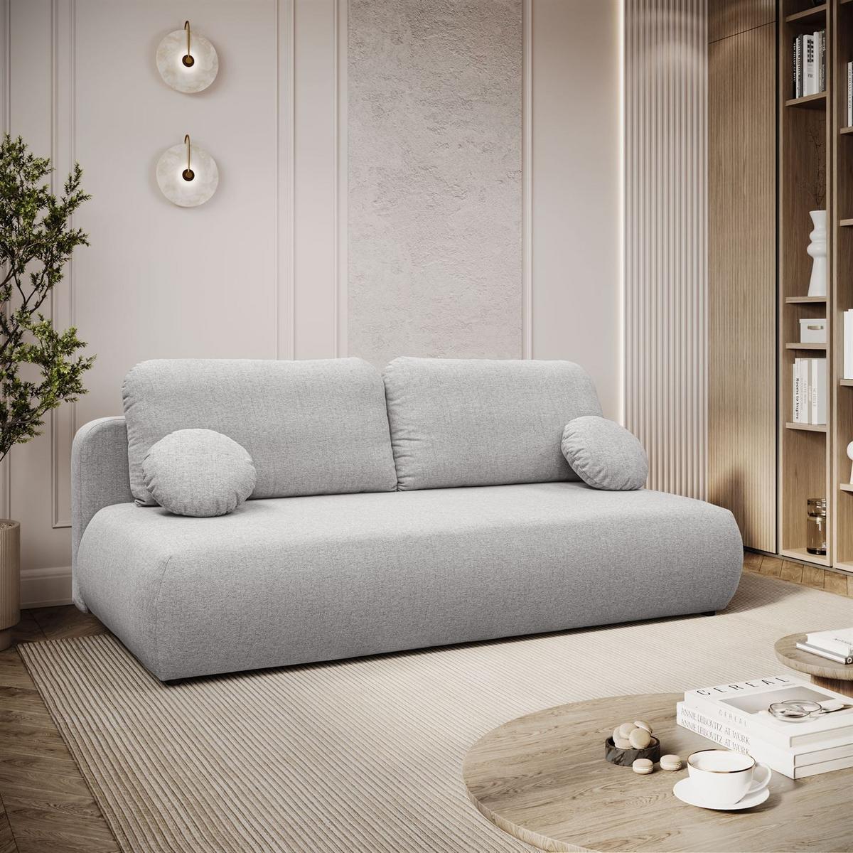 SCHLAFSOFA CLAIRE, zweisitzig, mit Schlaffunktion, Neve 80 - Hellgrau, Textil (208/90/95cm) - Lookway