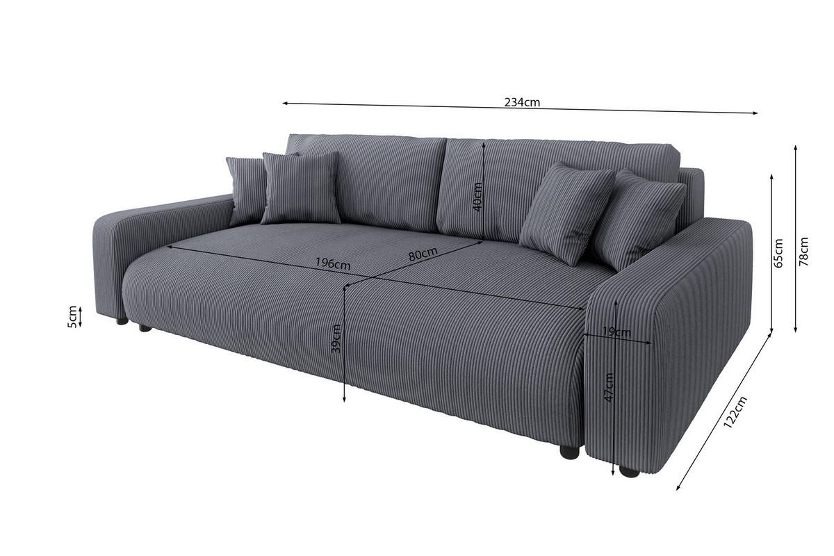 BIGSOFA Emma Grau Cord - Schwarz/Grau, Holz/Kunststoff (234/78/122cm) - S-Style Möbel