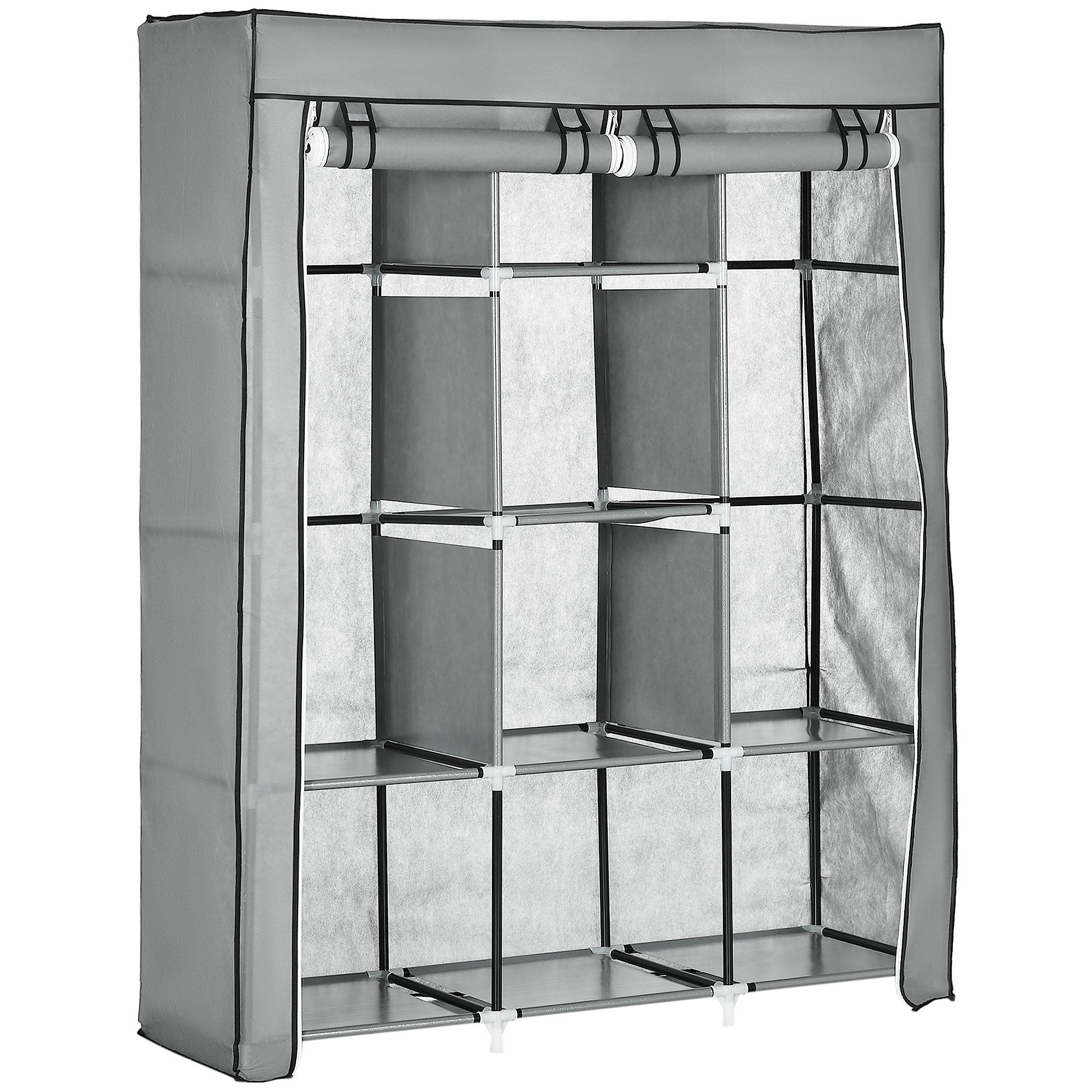 STOFFSCHRANK, Faltschrank, Kleiderschrank mit Kleiderstangen, 8 Ebenen Hellgrau - Hellgrau, Metall (43/162.5/125cm) - HOMCOM