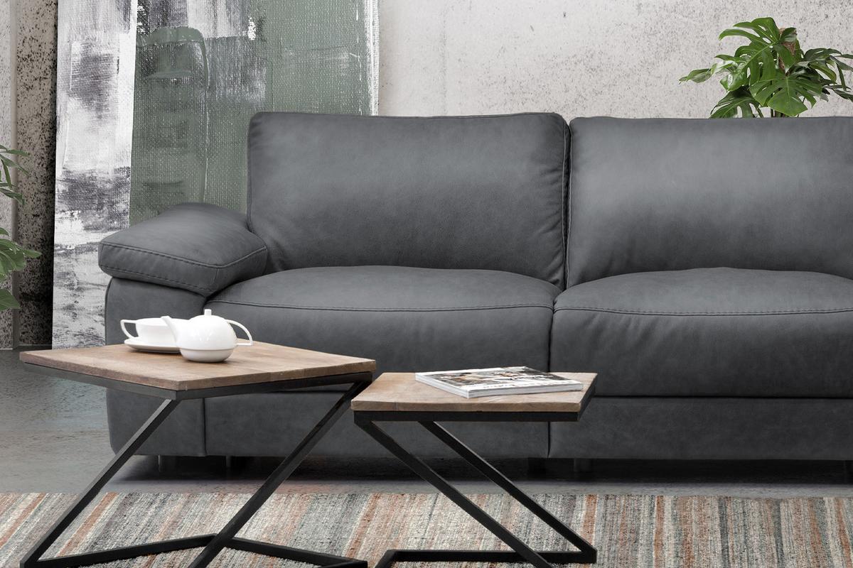 ECKSOFA XL MOTORISCHER RELAXFUNKTION LOLA Grau Leder Relaxfunktion - Schwarz/Grau, Leder (304/178cm) - KAWOLA