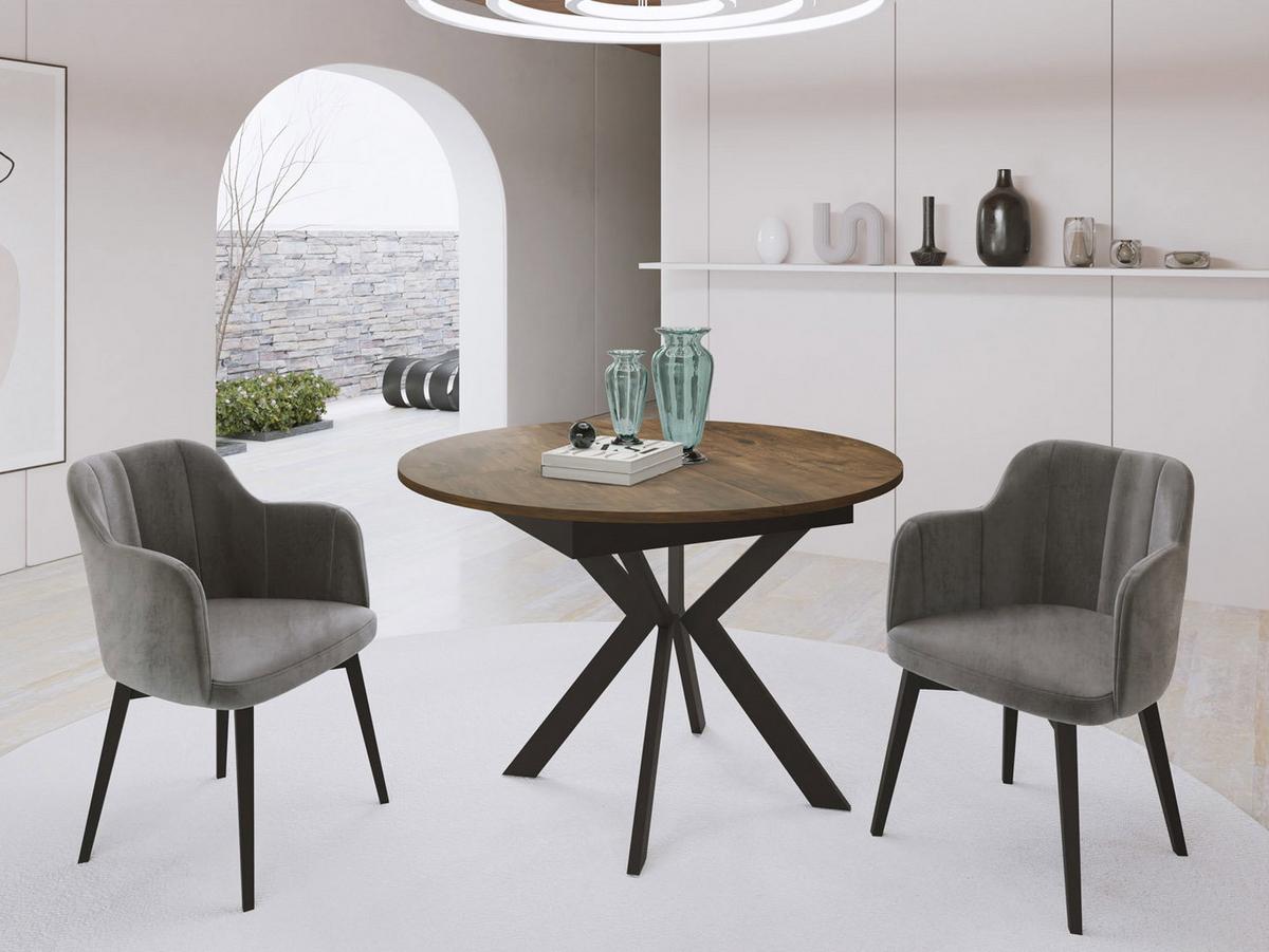 ESSTISCH Lily runder ausziehbarer, Lefkas Eiche 100-140/100/76 cm - Alteiche/Schwarz, Holzwerkstoff/Metall (100/140/76cm) - WFL GROUP