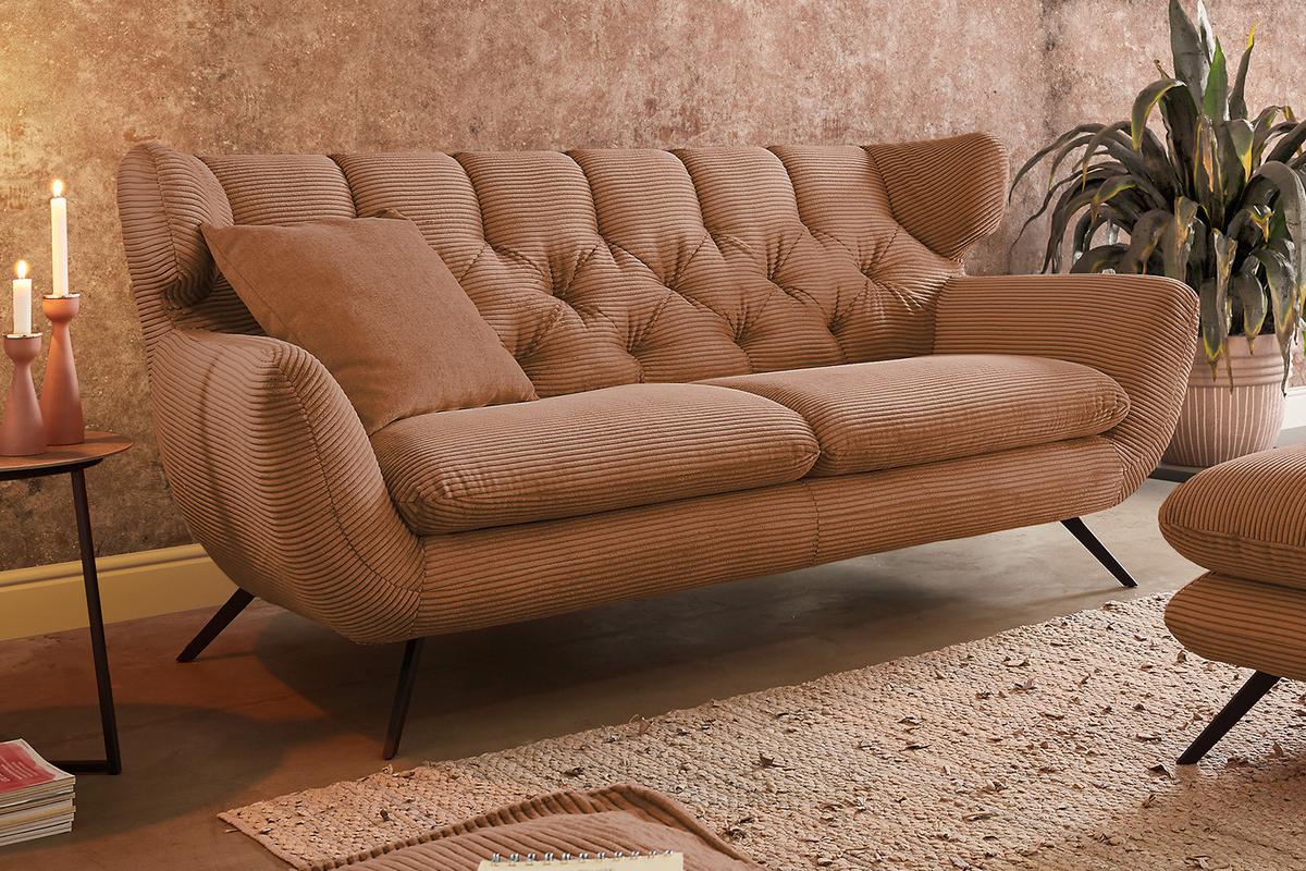 SITZGRUPPE CHARME Braun Cord - Schwarz/Braun, Textil/Metall (200/94/95cm) - KAWOLA