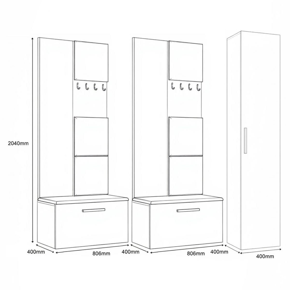 GARDEROBENSCHRANK MODULO 201,2/204/40 cm Modern Garderobe-Set Kaschmir - Kaschmir/Schwarz, Holzwerkstoff (201.2/204/40cm) - MASSENO