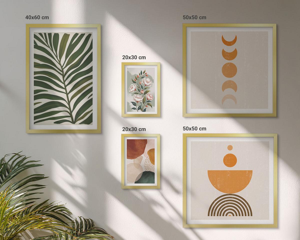 BILDER SET 5er Set - 50x50 cm & 20x30 cm & 40x60 cm Goldrahmen - Abstrakte Blattformen - Goldfarben, Kunststoff (40/60cm) - TULUP