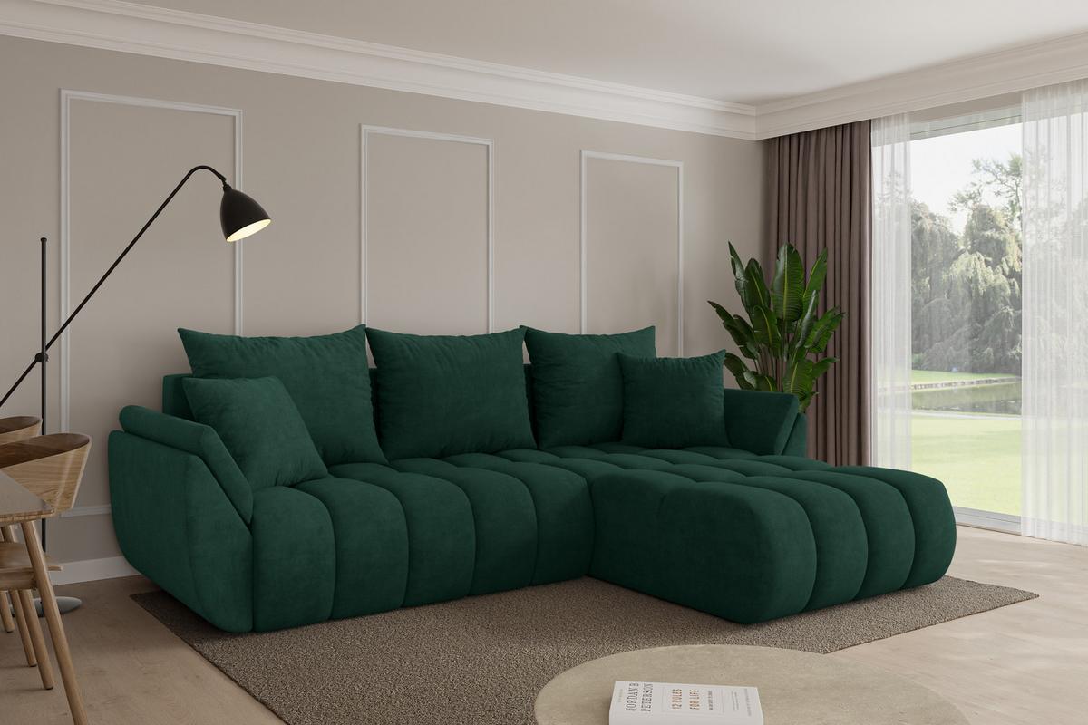 ECKSOFA mit Schlaffunktion Ottomane Rechts TOKO-L-v1 277x194x86 Grün Velours - Schwarz/Grün, Holzwerkstoff/Kunststoff (277/194cm) - ALTDECOR