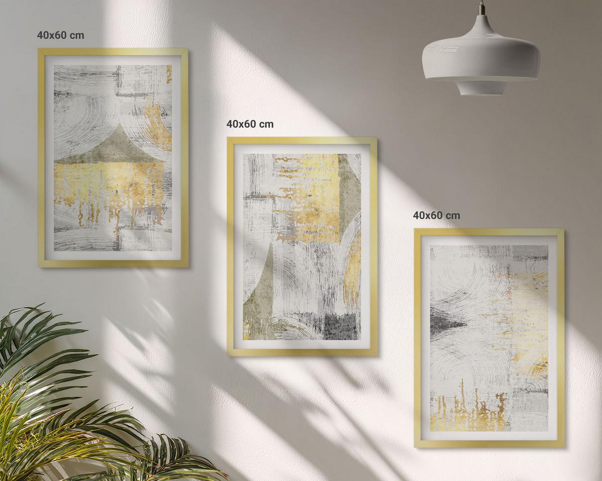 BILDER SET 3er Set - 40x60 cm Goldrahmen - Abstrakte modische Malereimuster - Goldfarben, Kunststoff (40/60cm) - TULUP