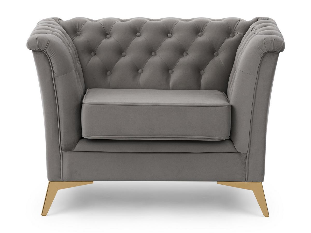 CHESTERFIELD-SESSEL Whitby Grau Samt mit goldenen Füßen - Goldfarben/Grau, Holz/Textil (116/78/82cm) - S-Style Möbel