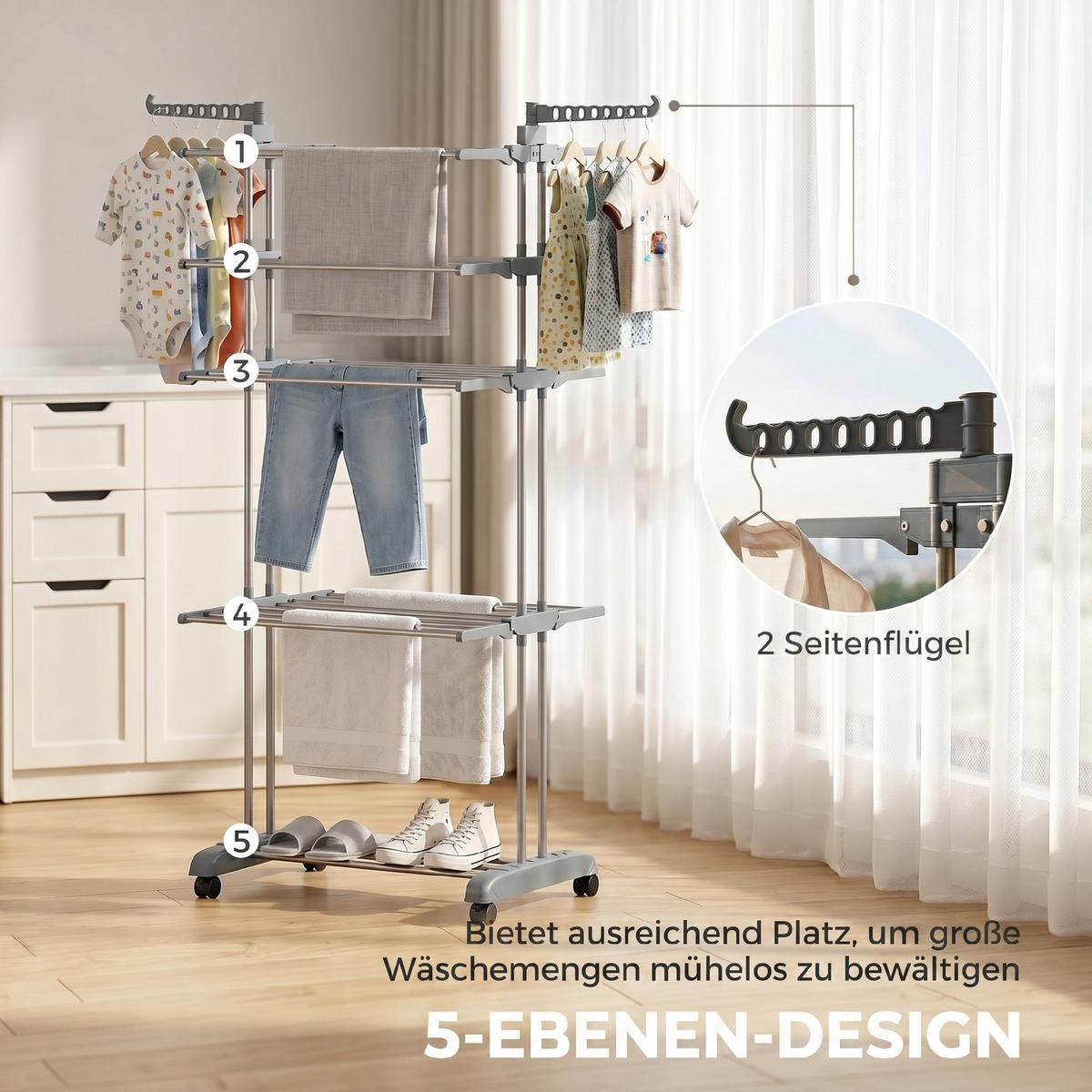 WÄSCHESTÄNDER Plastic Stahl Grau - Grau, Kunststoff/Metall (64/172/73cm) - HOMCOM