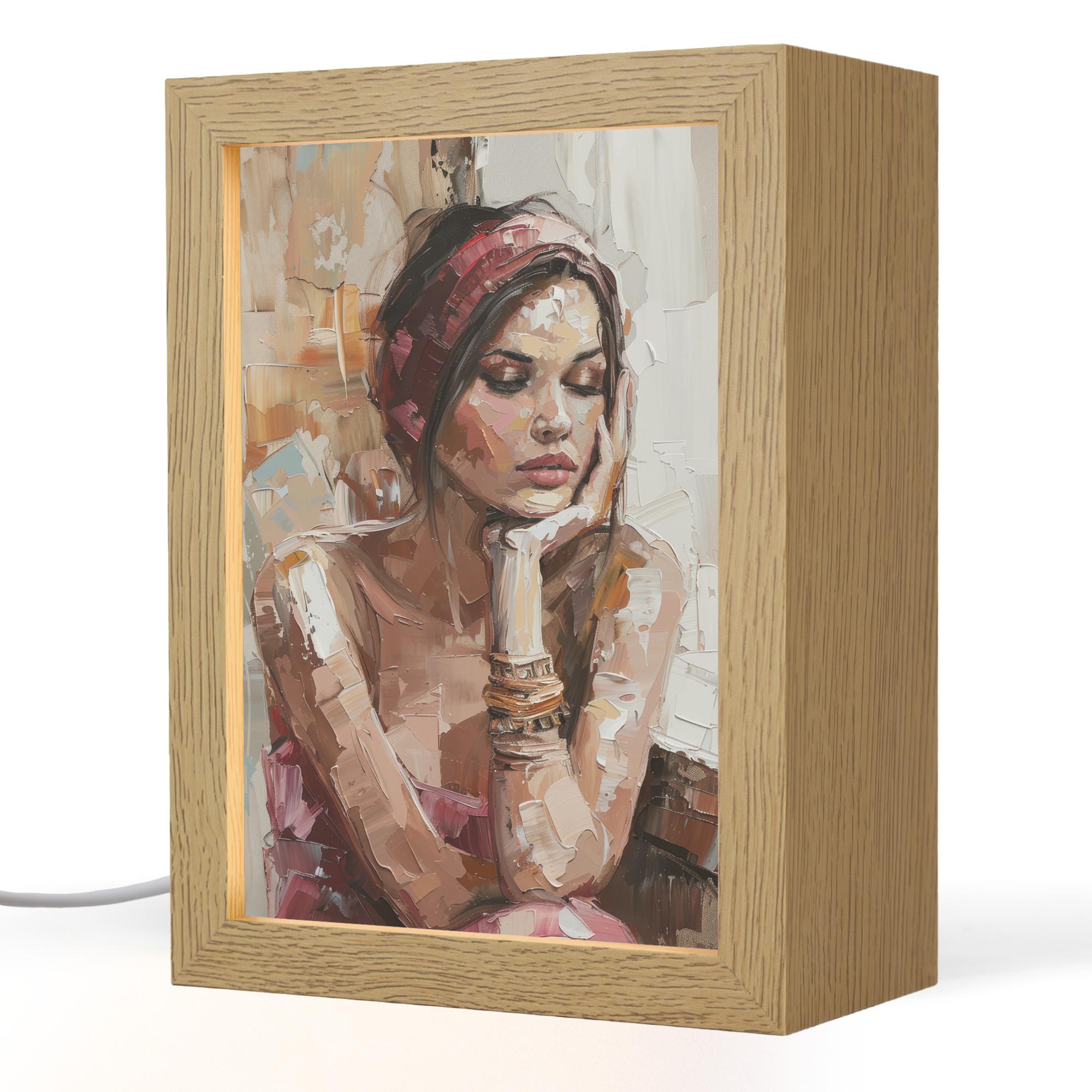 TISCHLEUCHTE Frau - Lackierung - Porträt - Modern 15x20 cm - Bronzefarben, Holzwerkstoff (8/15/20cm) - OnlyWow