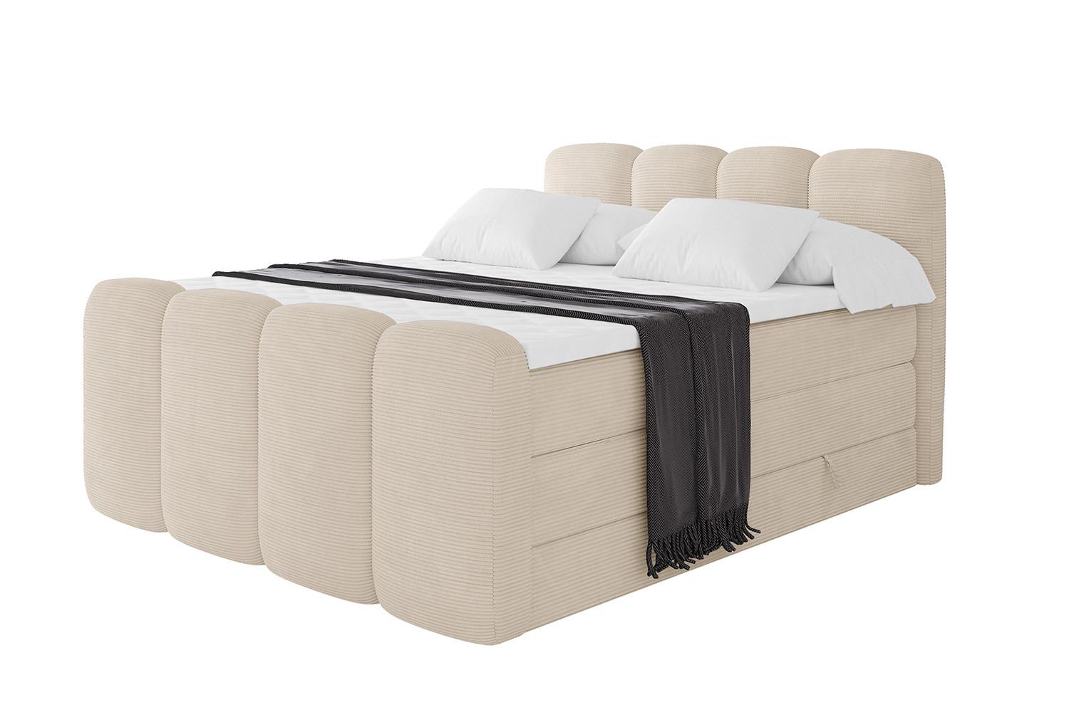 BOXBETT mit Matratze H3|H4 und Lattenrost - NINA-Z KING - 160x200 cm Poso - Beige - Ecru, Holzwerkstoff (160/200cm)