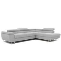 ECKSOFA ANTON rechts, mit Schlaffunktion und Bettkasten Hellgrau - Chromfarben/Hellgrau, Textil/Metall (274/203cm) - Idohome
