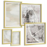 BILDER SET 5er Set - 50x50 cm & 20x30 cm & 40x60 cm Goldrahmen - Minimalismus der Farbstruktur - Goldfarben, Kunststoff (40/60cm) - TULUP