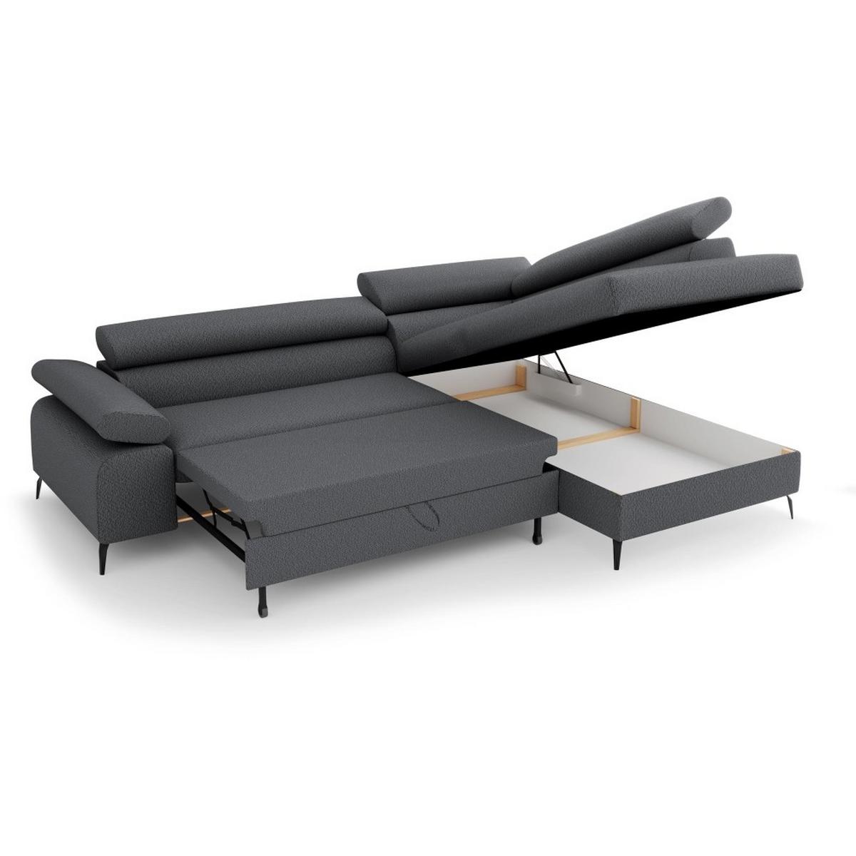 ECKSCHLAFSOFA Mellow mit Bettkasten, Dunkelgrau, rechts - Dunkelgrau/Schwarz, Textil (270/205cm) - Beautysofa