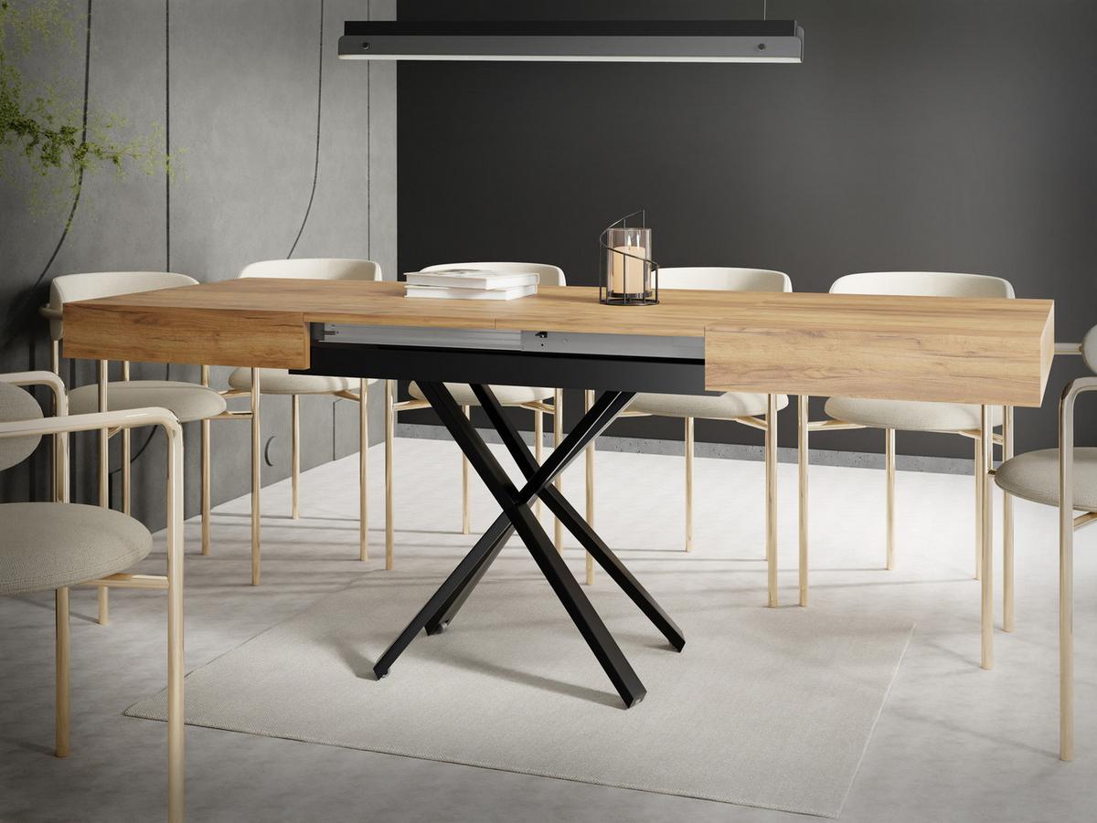 COUCHTISCH Cavetta X höhenverstellbar ausziehbar, Craft Eiche 120-200/80/27-76 cm - Eiche Wotan/Schwarz, Holzwerkstoff/Metall (80/120/76cm) - WFL GROUP