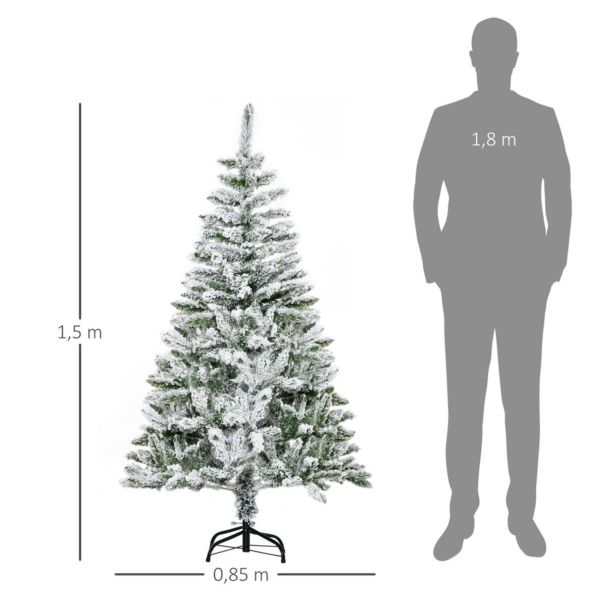 WEIHNACHTSBAUM 150 cm Künstlicher Kieferbaum mit Kunstschnee, 358 Astspitzen - Weiß/Grün, Kunststoff/Metall (150cm) - HOMCOM