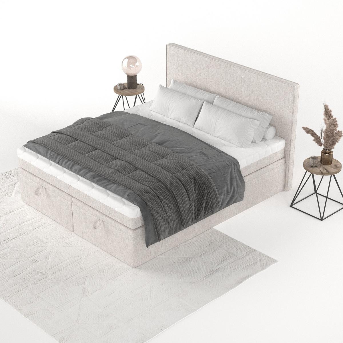 BOXBETT Zalla 160/200 cm Hellbeige im Neve Stoff - Sandfarben/Schwarz, Holz/Holzwerkstoff (160/200cm) - AltaBeds