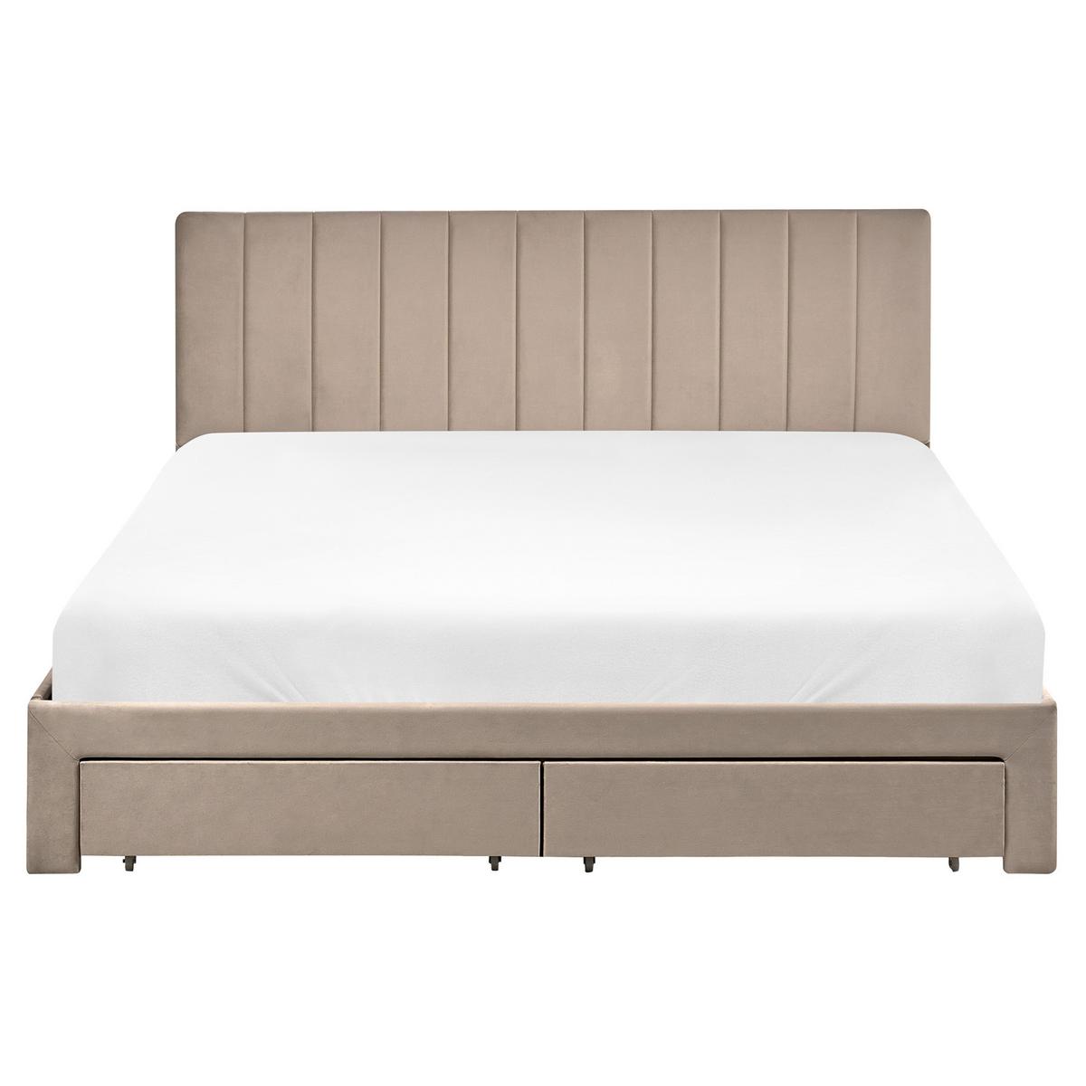 BETT mit Schubladen 160/200 cm Samtstoff Taupe Lonzac - Taupe, Textil (160/200cm) - Beliani