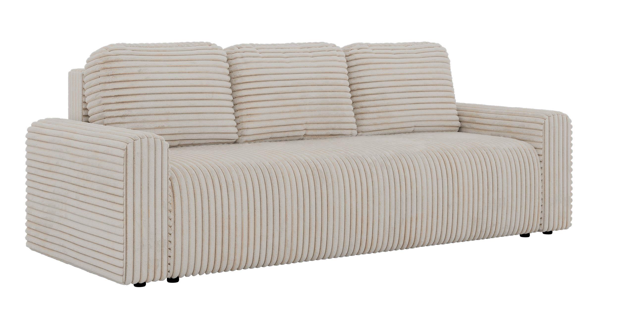 3-SITZER-SOFA NESSARO - Beige Cord - Beige/Schwarz, Kunststoff/Textil (243/92/90cm) - MKS
