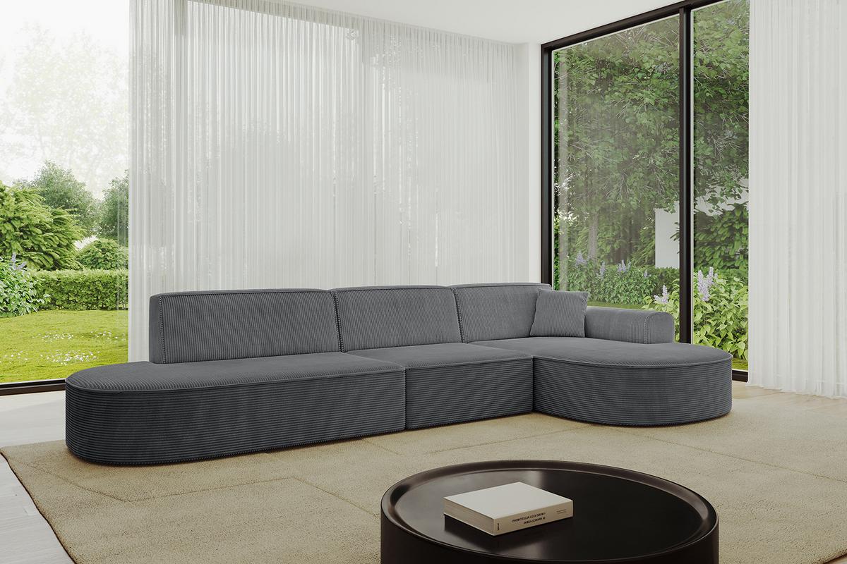 ECKSOFA Ottomane Rechts MARI-L2 - 328x171x79 cm Dunkelgrau Cord - Dunkelgrau/Schwarz, Holzwerkstoff/Kunststoff (171/328cm) - ALTDECOR