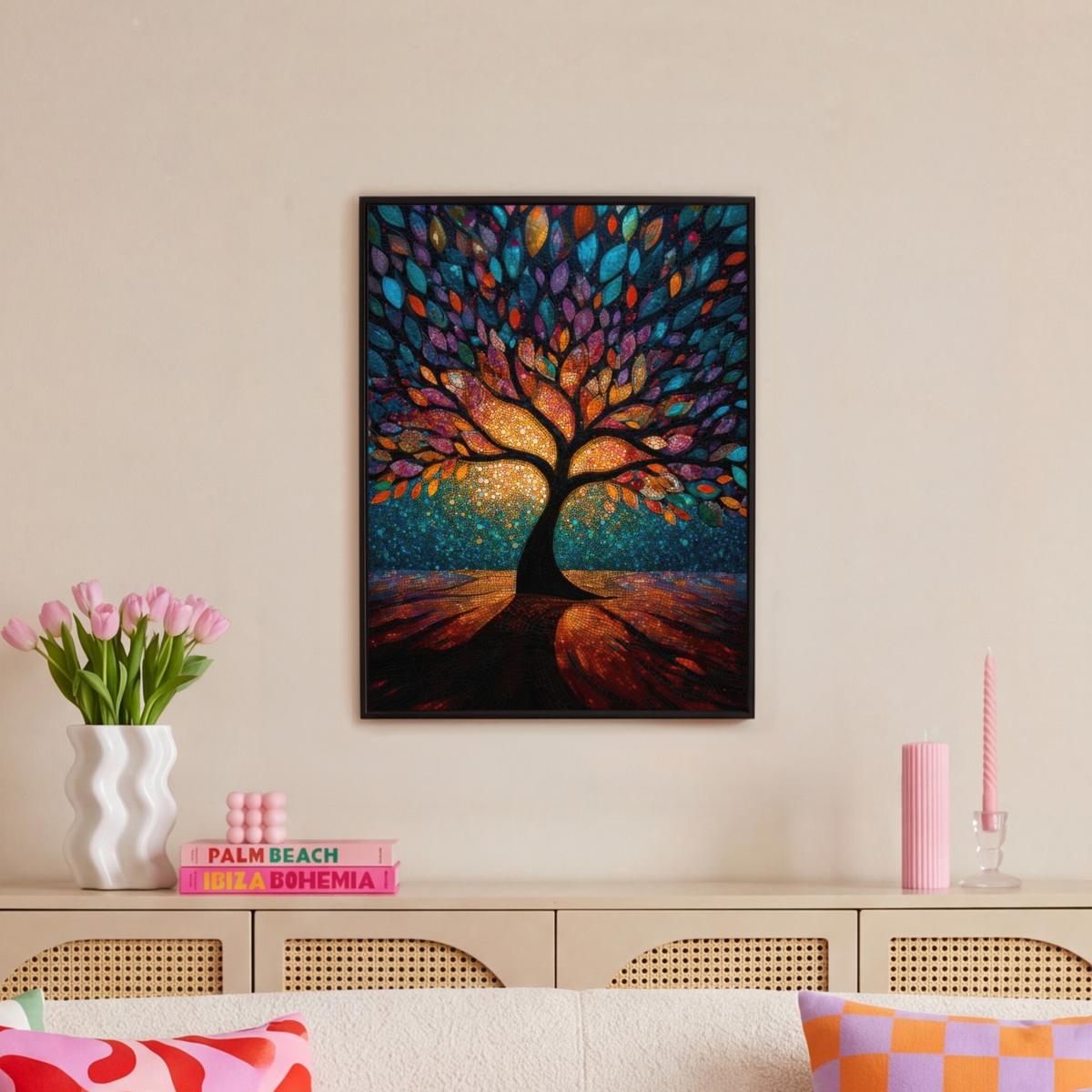 LEINWAND Bilder mit Rahmen - Mosaik - Bunt - Baum - Äste - 60x80 - Multicolor, Textil (60/80cm) - MuchoWow