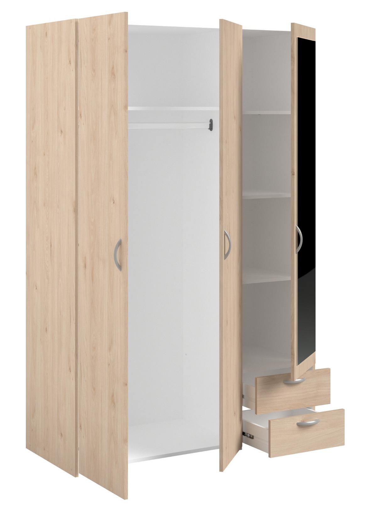 KLEIDERSCHRANK mit Spiegel Eiche 120 x 185 cm, Drehtürenschrank mit 3 Türen - Eichefarben/Silberfarben, Holzwerkstoff/Kunststoff (120/185/51cm) - Furn.Design