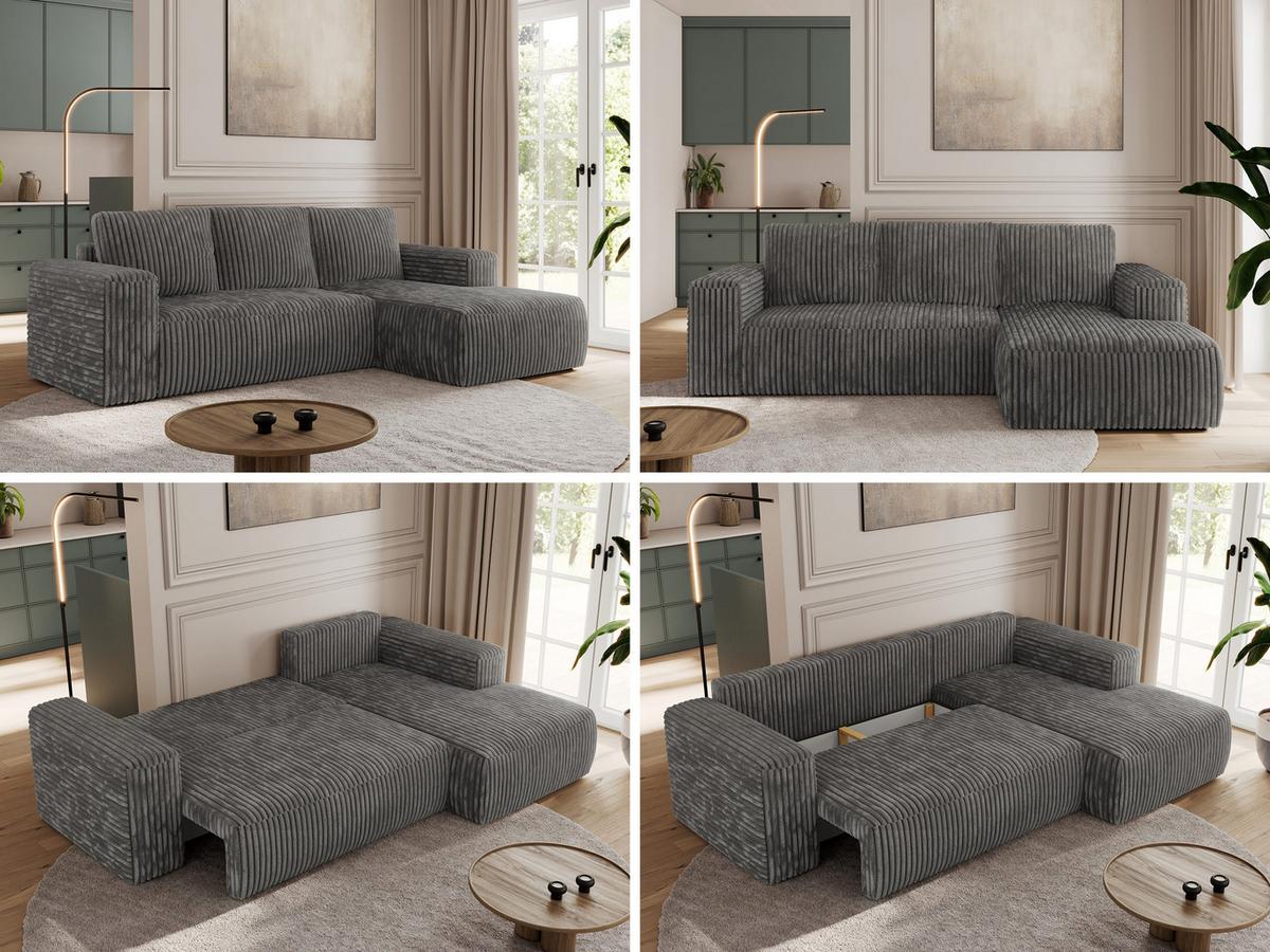 ECKSOFA TRENTINO L Dunkelgrau Cord - Rechts - Dunkelgrau/Schwarz, Kunststoff/Textil (164/266cm) - MKS