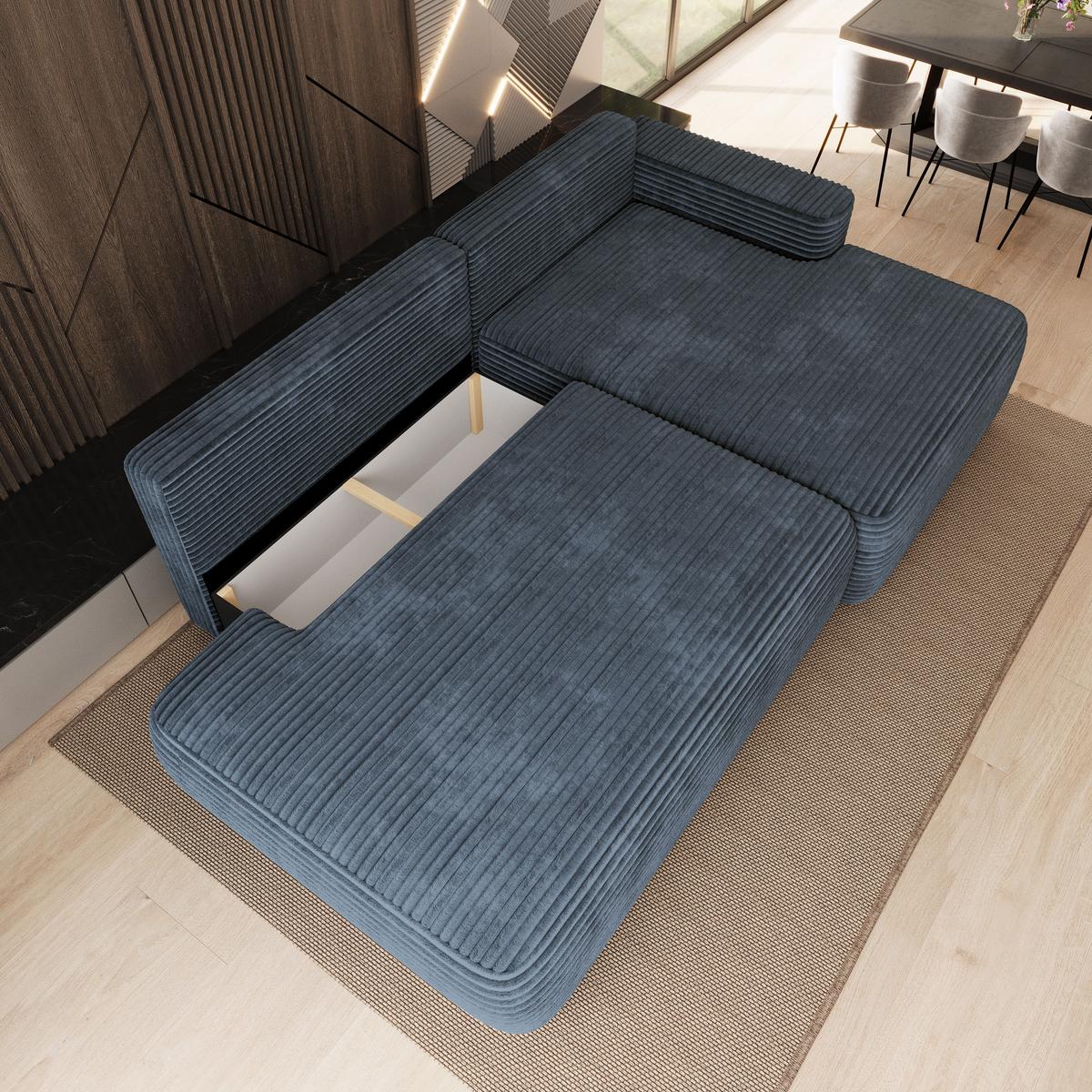 ECKSOFA AVINI T R-S Grau Kordstoff mit Schlaffunktion - Grau, Holzwerkstoff/Textil (277/160cm) - MASSENO