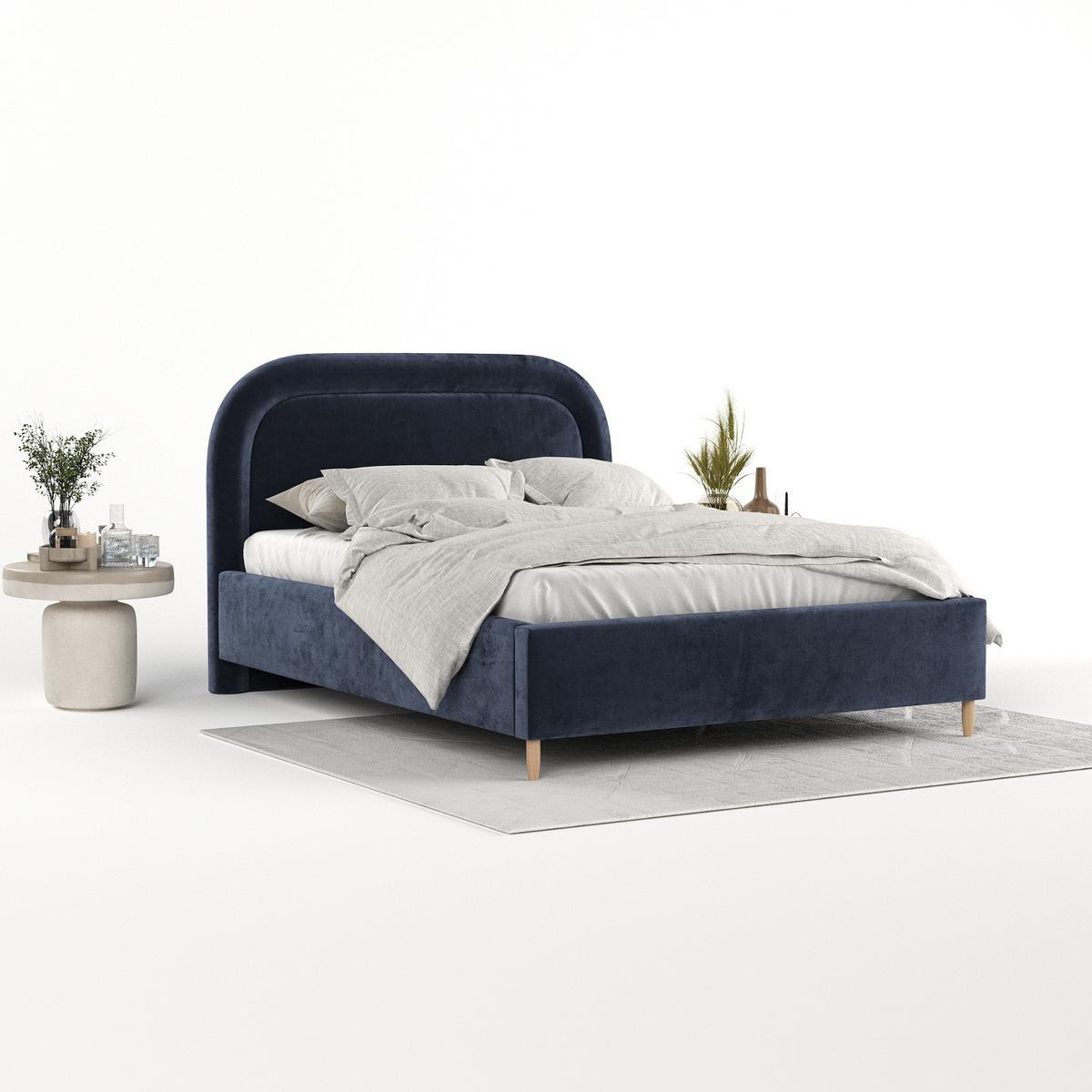 POLSTERBETT Zoya 120/200 cm Marineblau im Lotta Stoff - Naturfarben/Dunkelblau, Holz/Holzwerkstoff (120/200cm) - AltaBeds