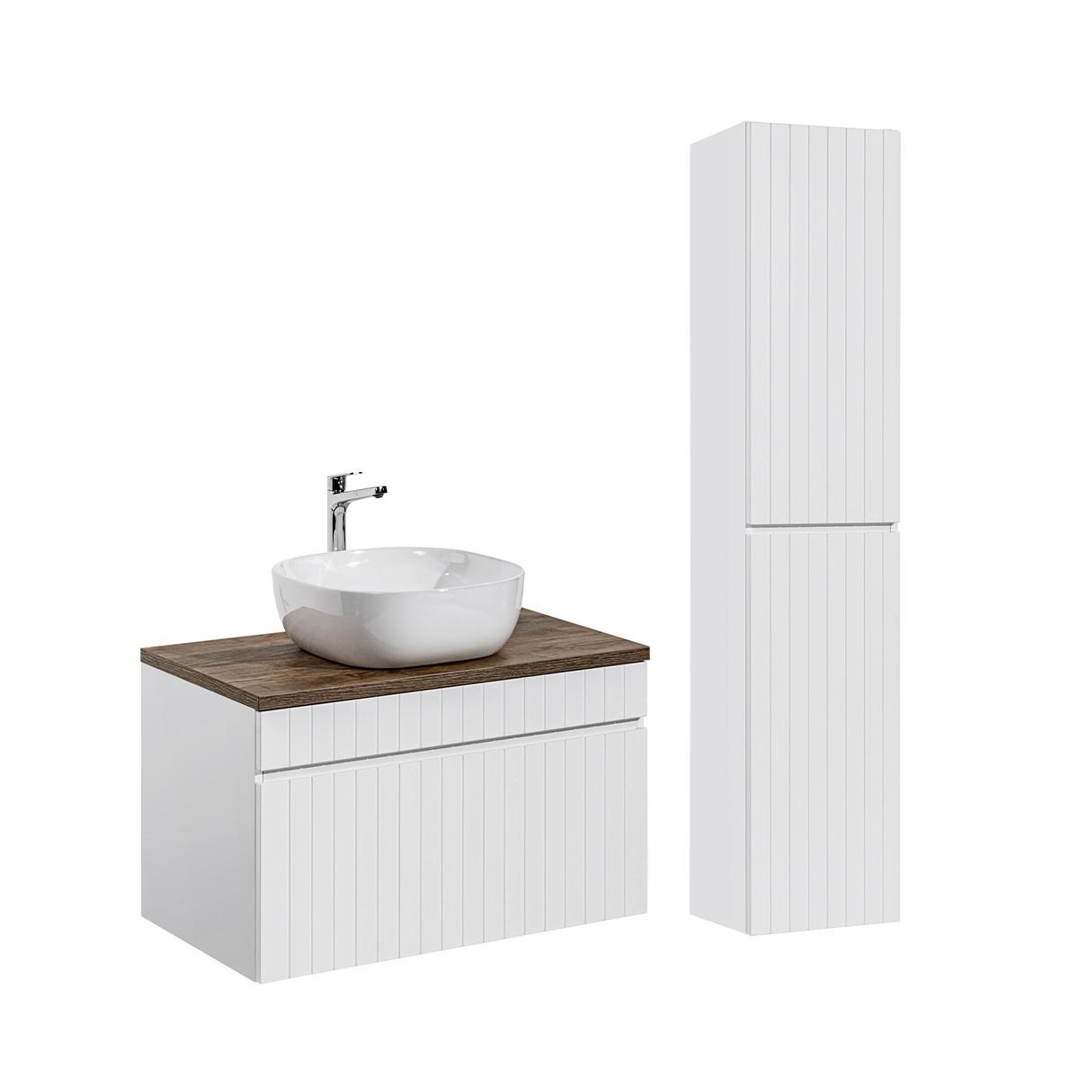 BADMÖBEL 80cm Zelie 2er-Set Weiß - Weiß, Holzwerkstoff (80/48/46cm) - Petits-meubles
